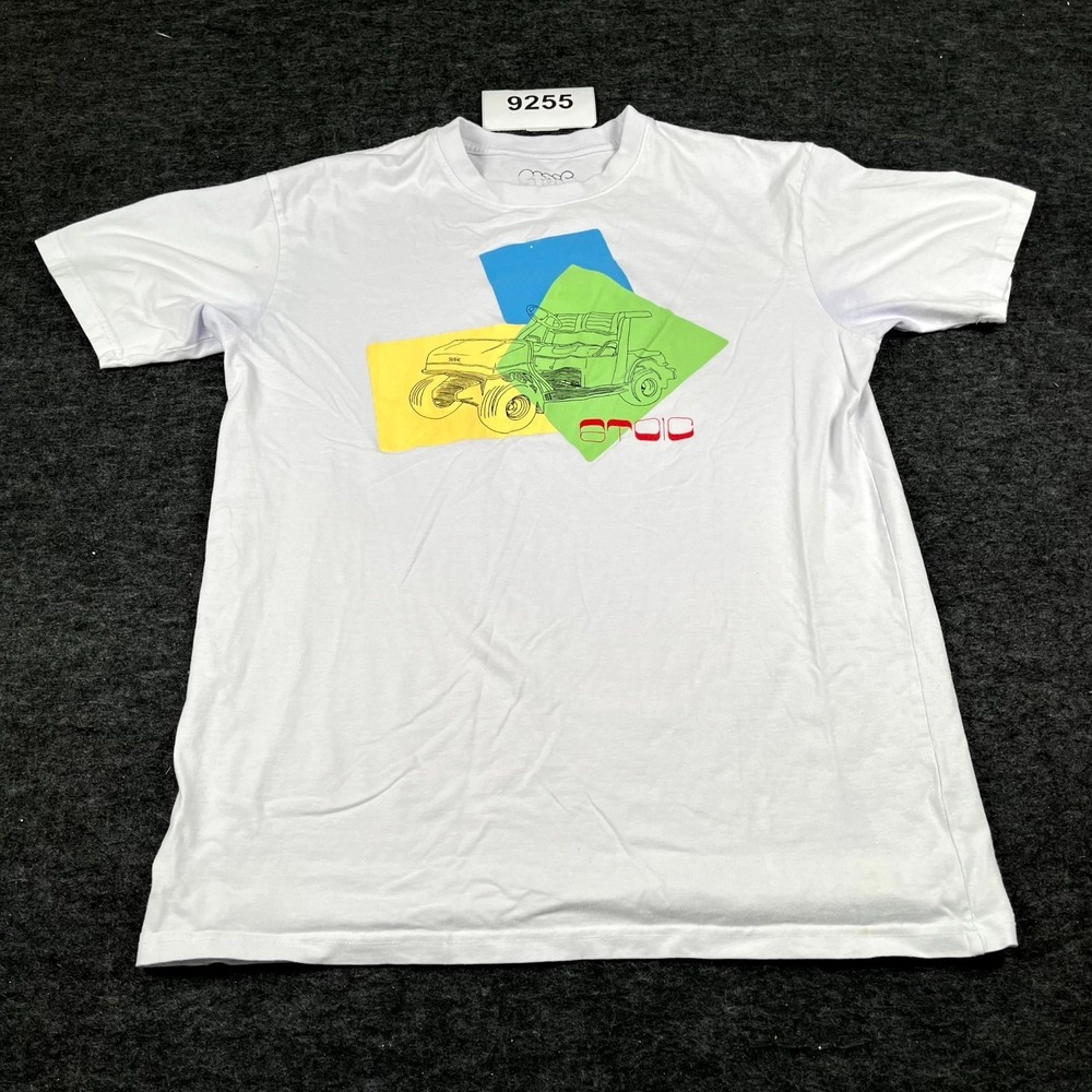 Stoic T Shirt Mens‎ Large White Golf Cart Graphic Print Cotton Crew Neck FLAWED